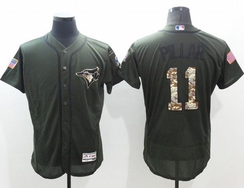 Blue Jays #11 Kevin Pillar Green Flexbase Authentic Collection Salute to Service Stitched MLB Jersey - Click Image to Close